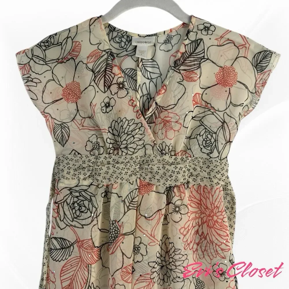 Limited Too Girls Dress  Beige Orange Black  Flowers  Spring Easter Sz 12